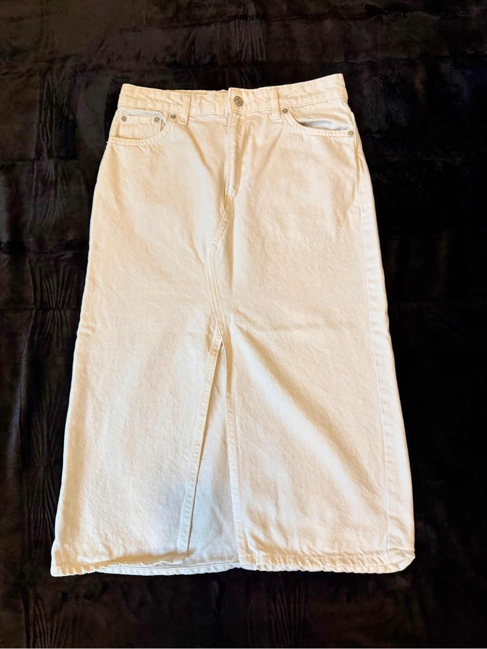 Mango Cream Denim Midi Skirt with Front Slit